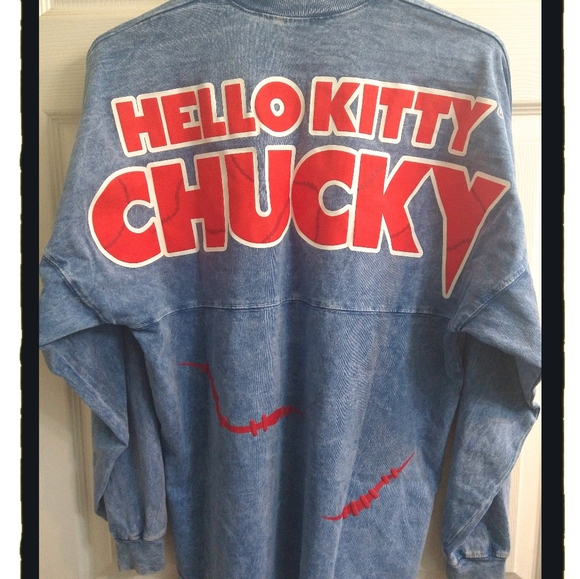 ☠️ Hello Kitty 'CHUCKY' ☠️ Faux Denim L/S Shirt - XS (runs big) - Picture 5 of 6